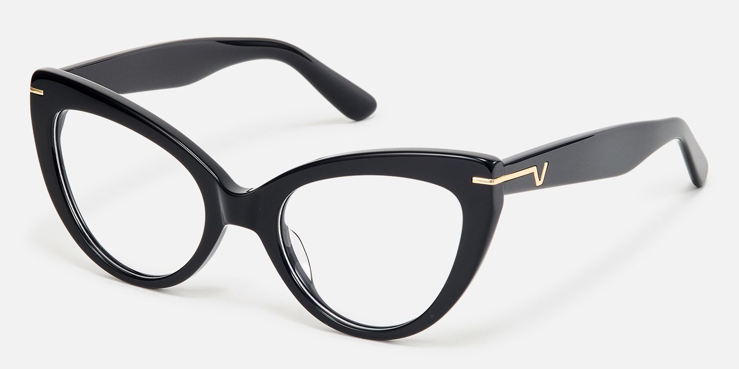 Veromca-Classic Black Acetate Rounded Cateye Glasses|Vooglam