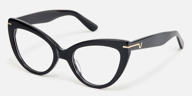 Veromca-Classic Black Acetate Rounded Cateye Glasses by Vooglam