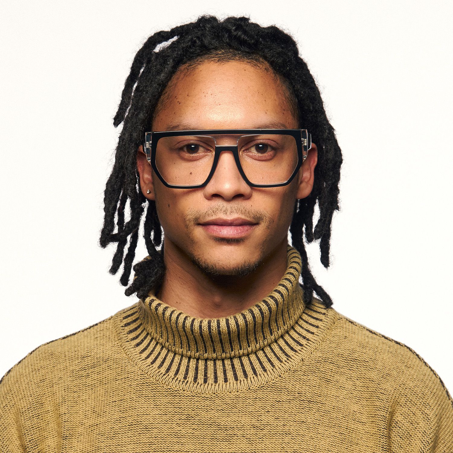 Inerney - Geometric Yellow Tinted Glasses by Vooglam - On Model