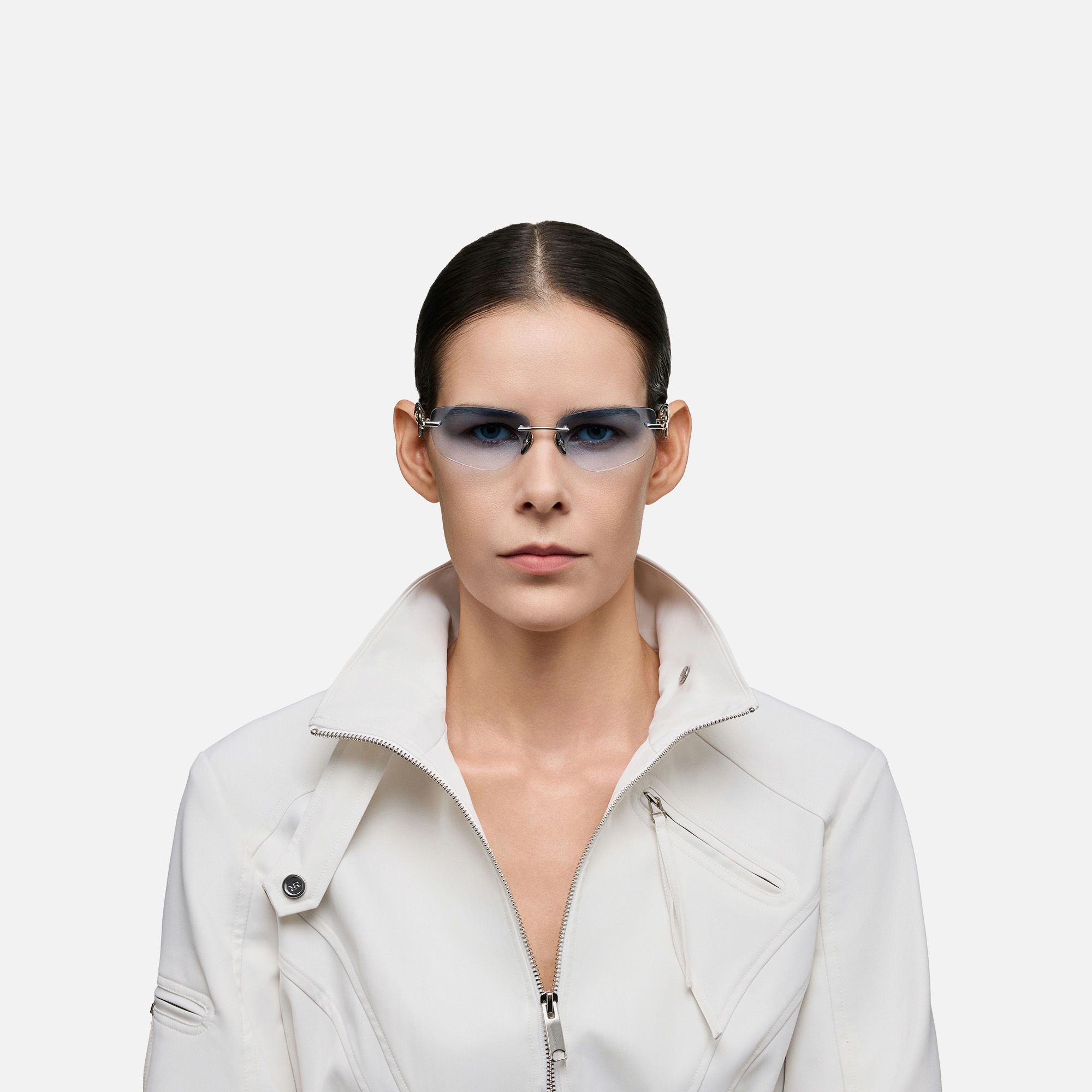 The Decoder - Gradient Blue Tinted DNA Glasses by Vooglam - On Model