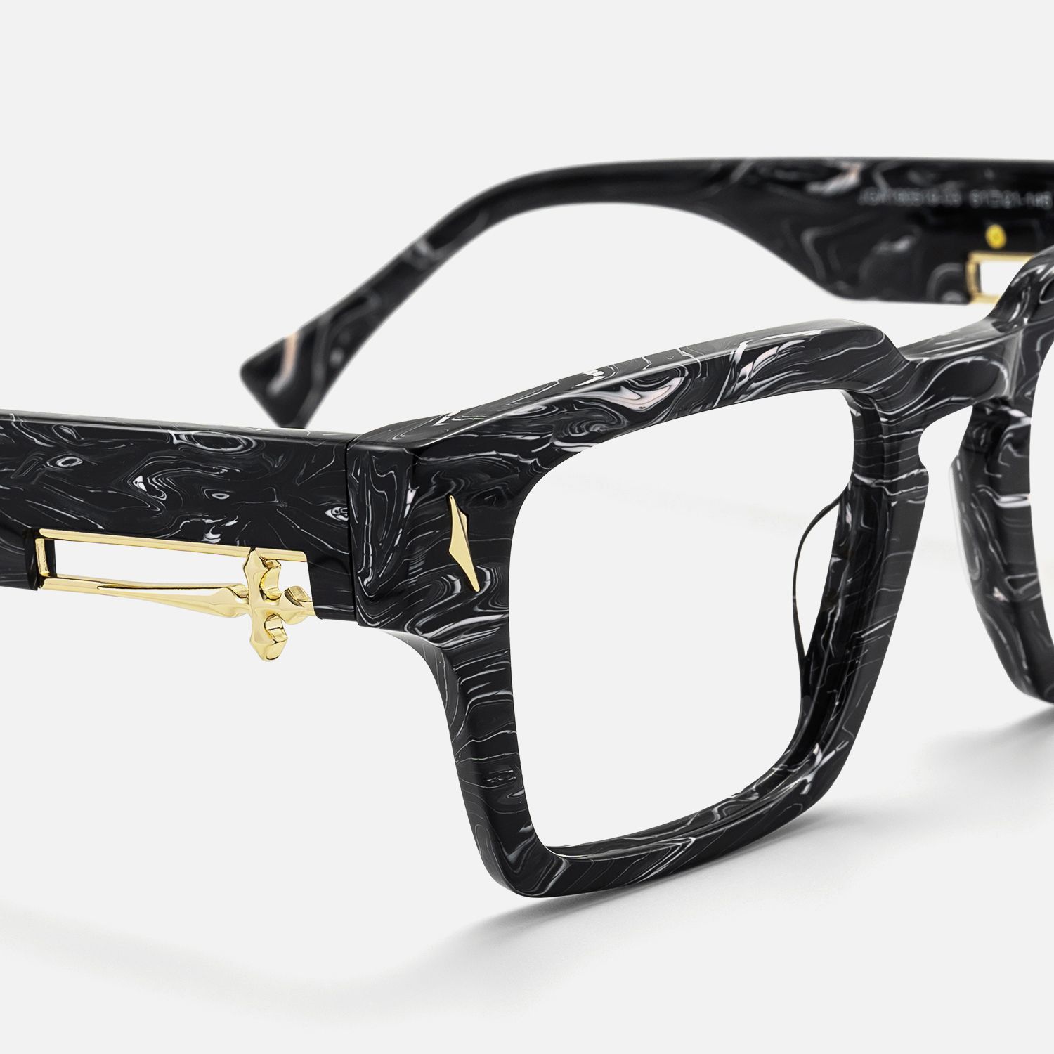 Stiletto - Black Marbled Glasses with Sword Deco by Vooglam - Design Details