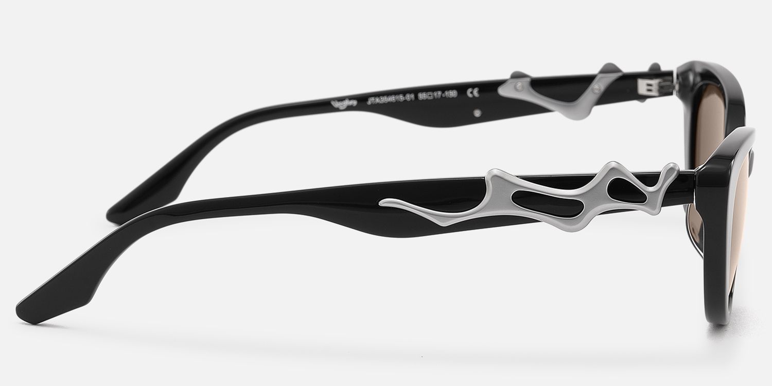 No Fate - Oversized Black Amber Cat Eye Shades by Vooglam - Side View