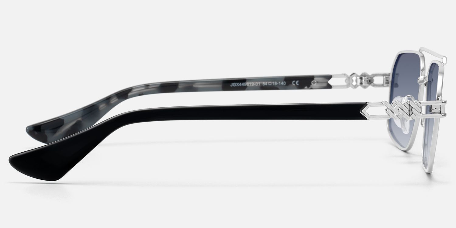 Lacey - Silver Retro Aviator Sunglasses by Vooglam - Side View