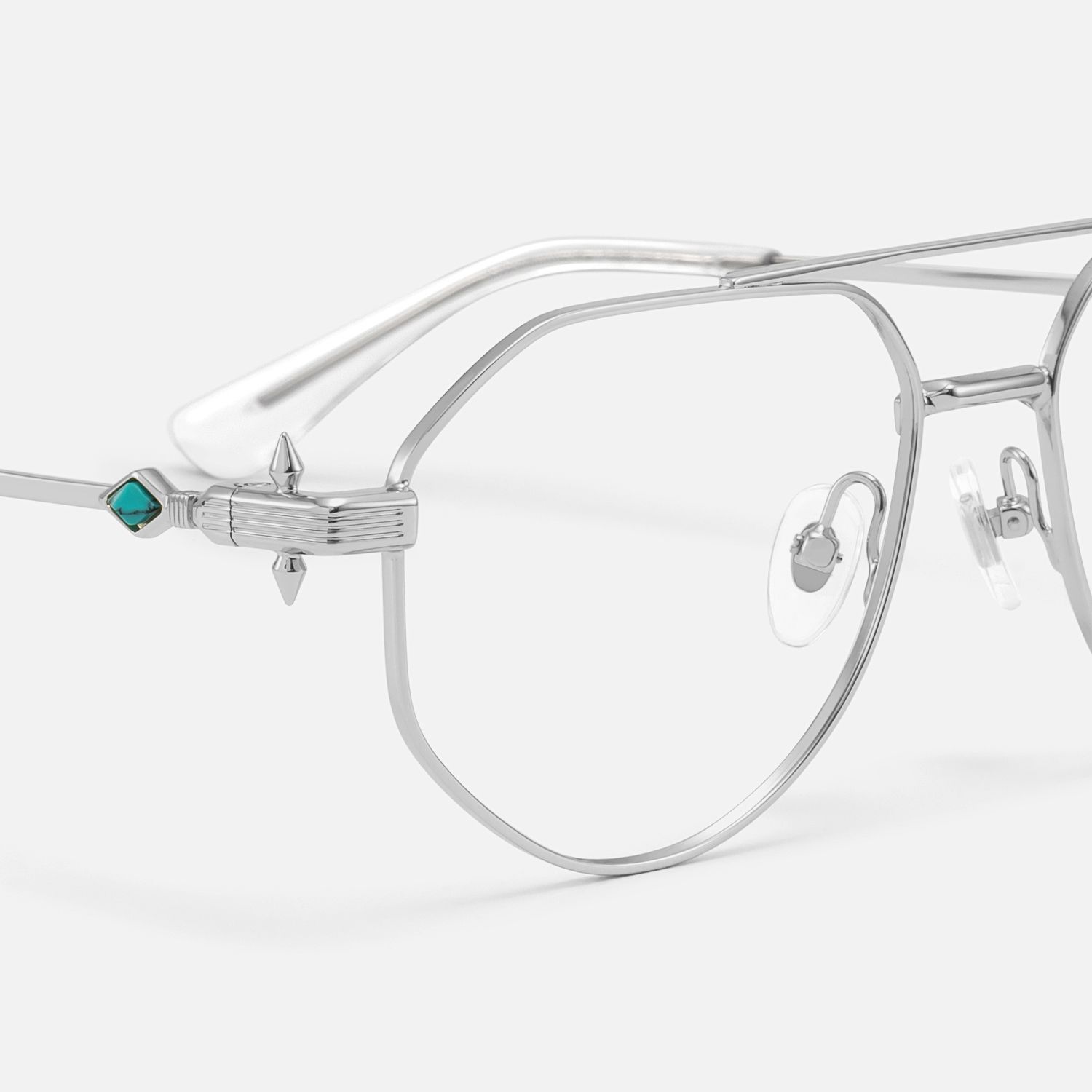 Aegis - Silver Thin Metal Aviator Glasses by Vooglam - Design Details