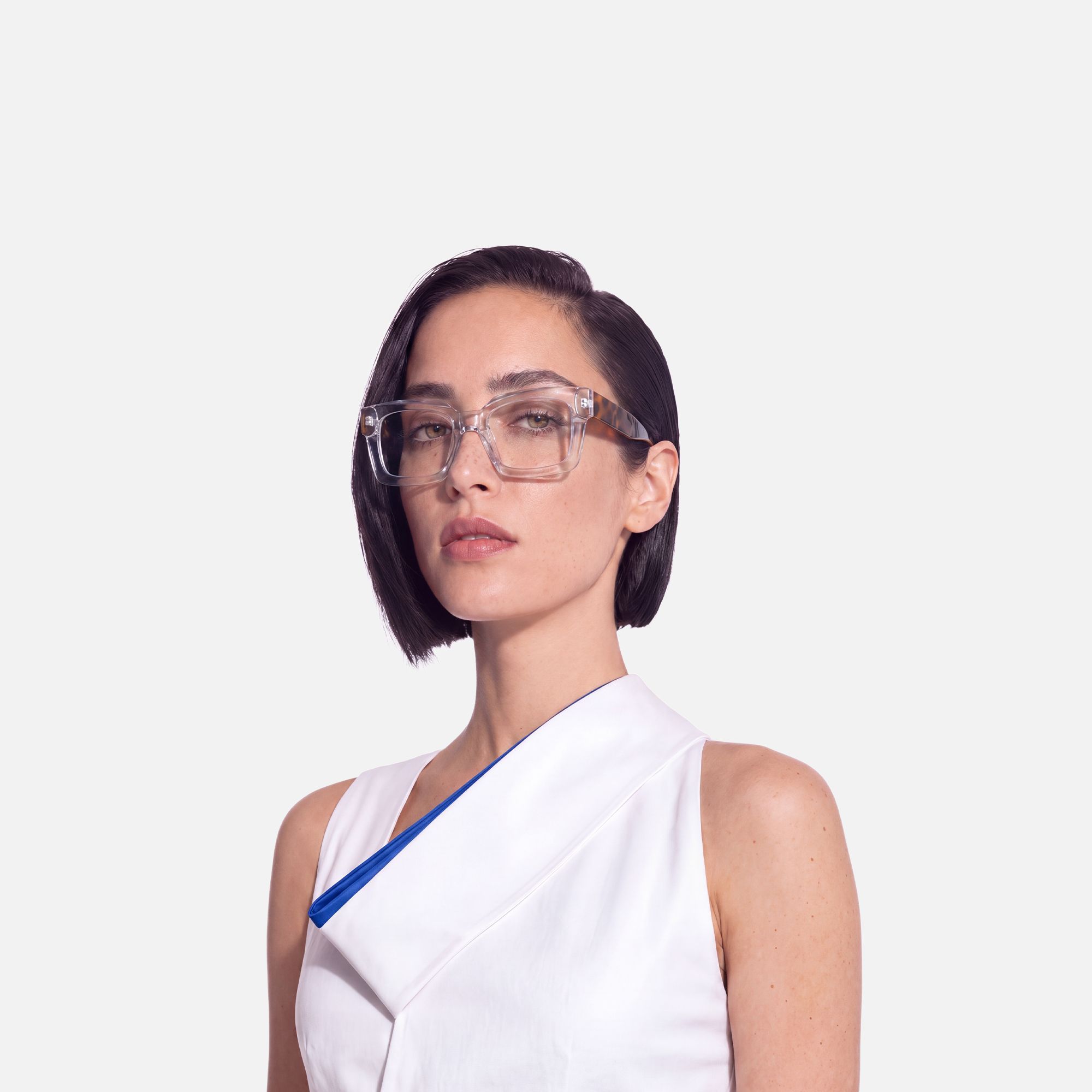 Pacheco - Tortoise Oversized Clear Square Glasses by Vooglam - Side View On Model