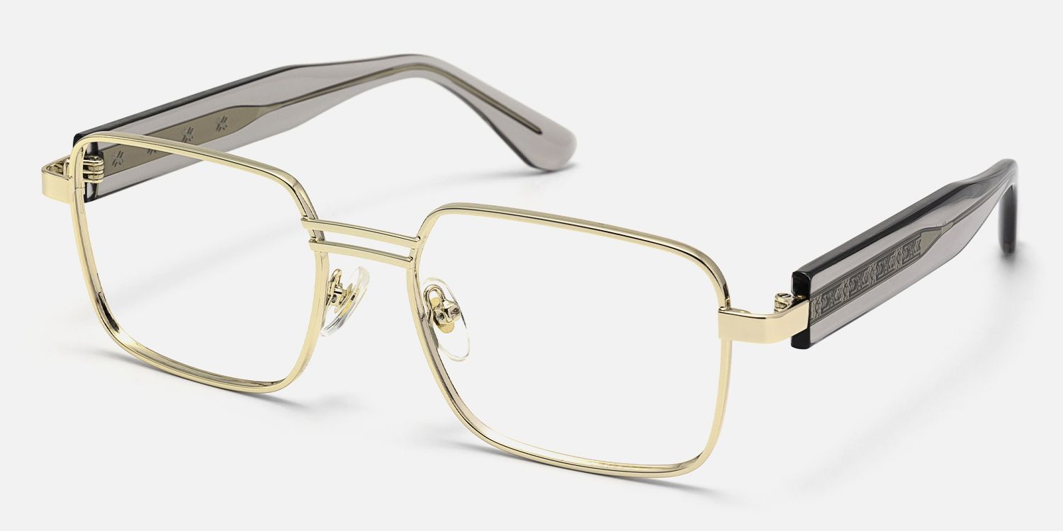 Ubuntu - Rectangle Gold Eyeglasses by Vooglam - Front View