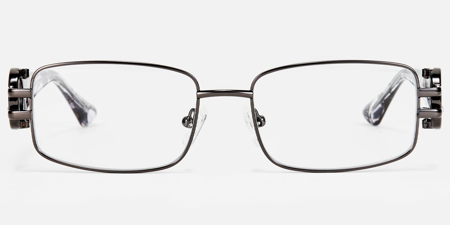 Aurae - Narrow Rectangle Shiny Gunmetal Glasses by Vooglam - Angle View