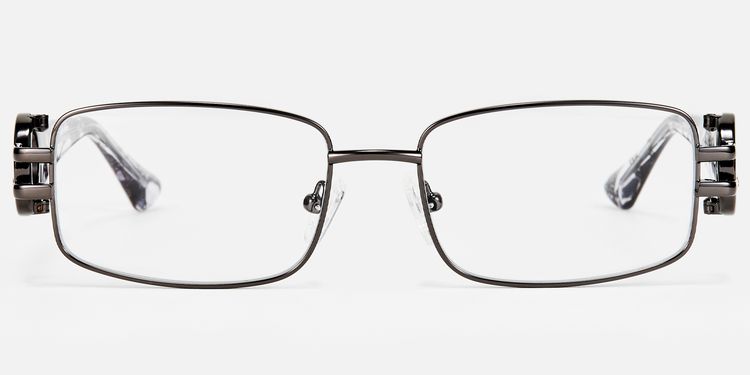 Aurae - Narrow Rectangle Shiny Gunmetal Glasses by Vooglam