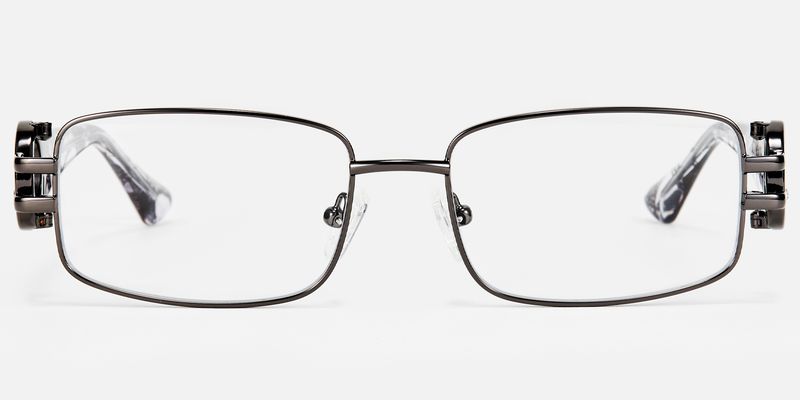 Aurae - Narrow Rectangle Shiny Gunmetal Glasses | Vooglam