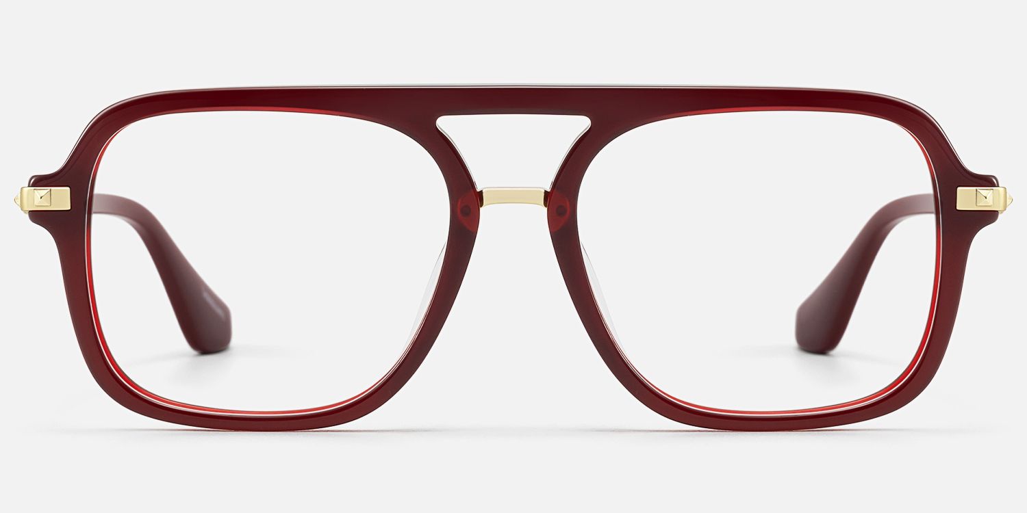 Marfa - Maroon Square Acetate Aviator Glasses by Vooglam - Angle View
