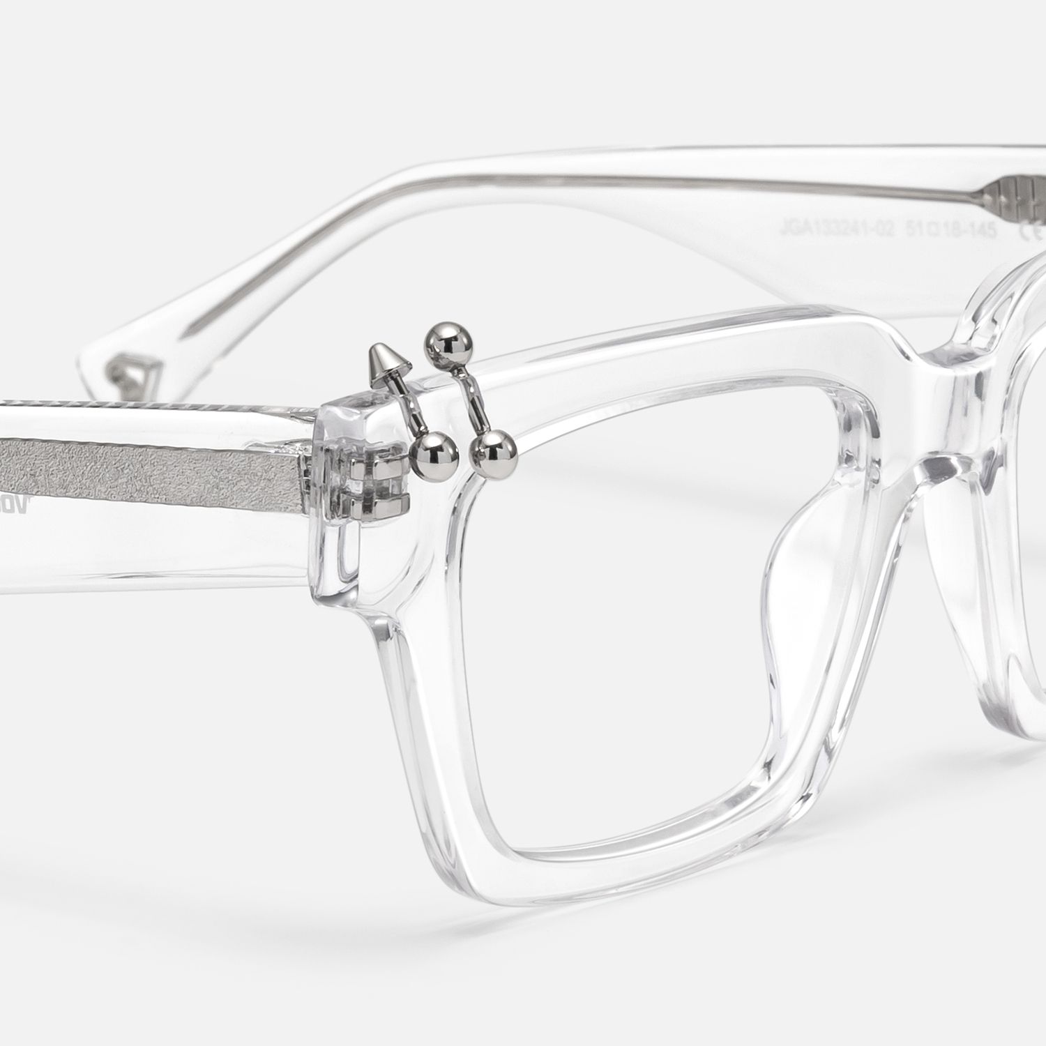 PIERCE - Clear Silver Square Acetate Glasses by Vooglam - Design Details