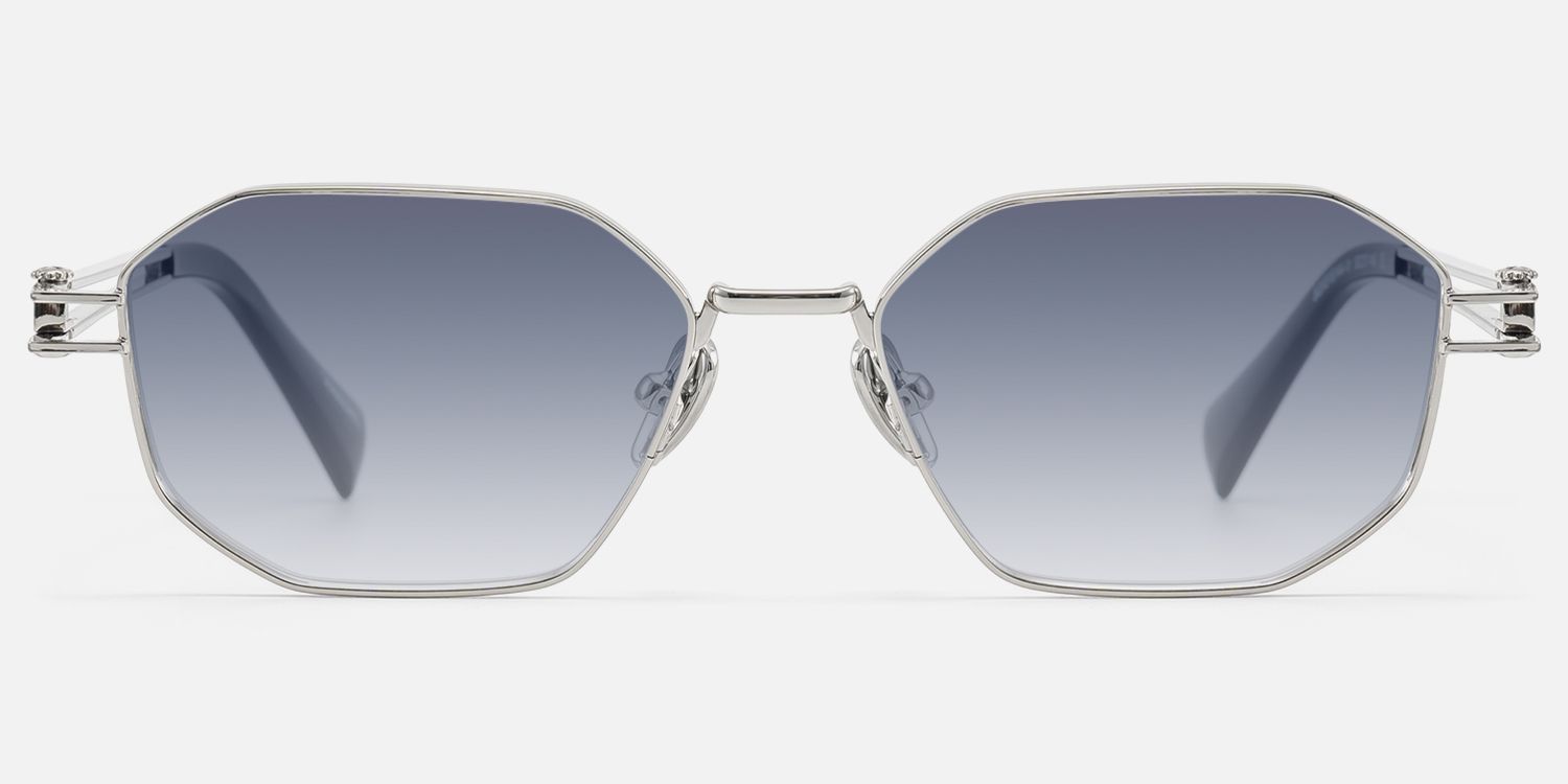 Loos - Silver Geometric Double Wire Sunglasses by Vooglam - Angle View