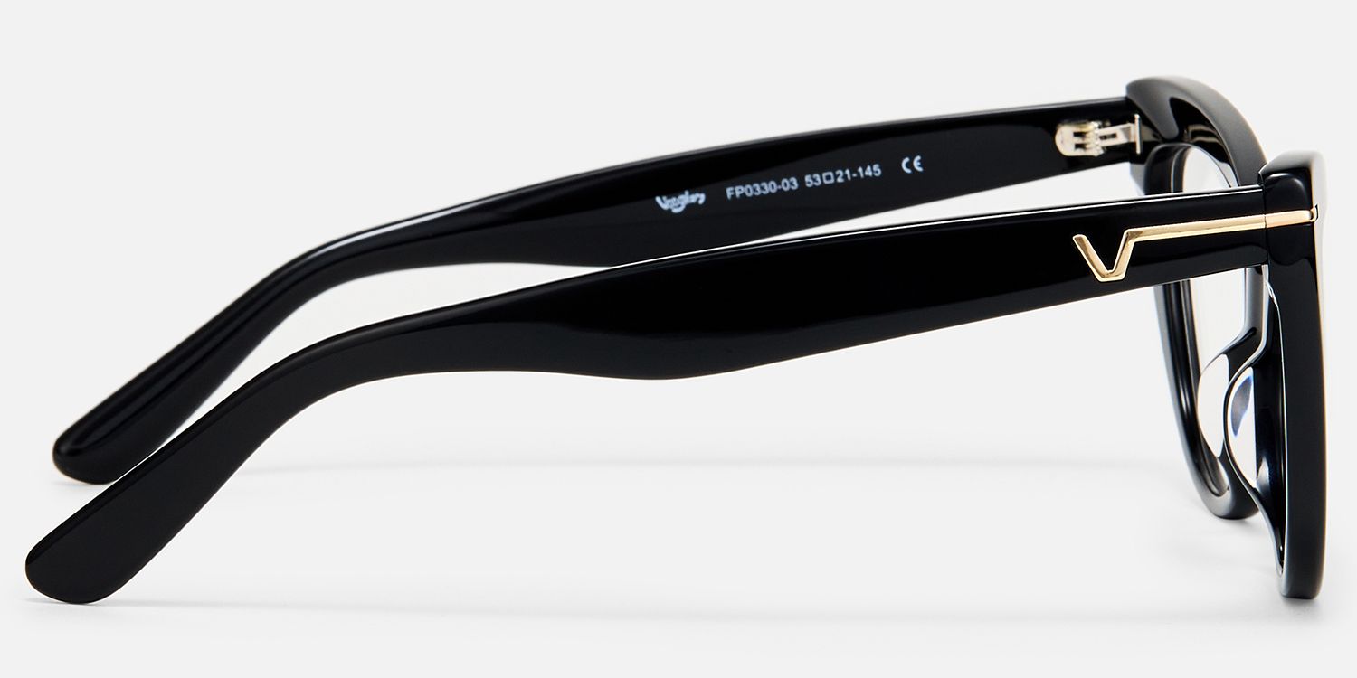Veromca-Classic Black Acetate Rounded Cateye Glasses by Vooglam - Side View