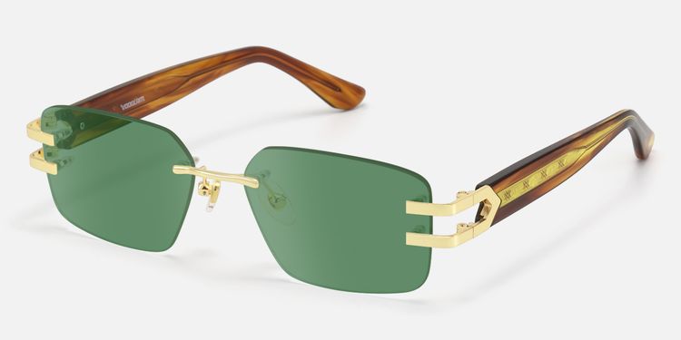 Aurum - Rimless Gold Tortoise Dark Green Shades by Vooglam