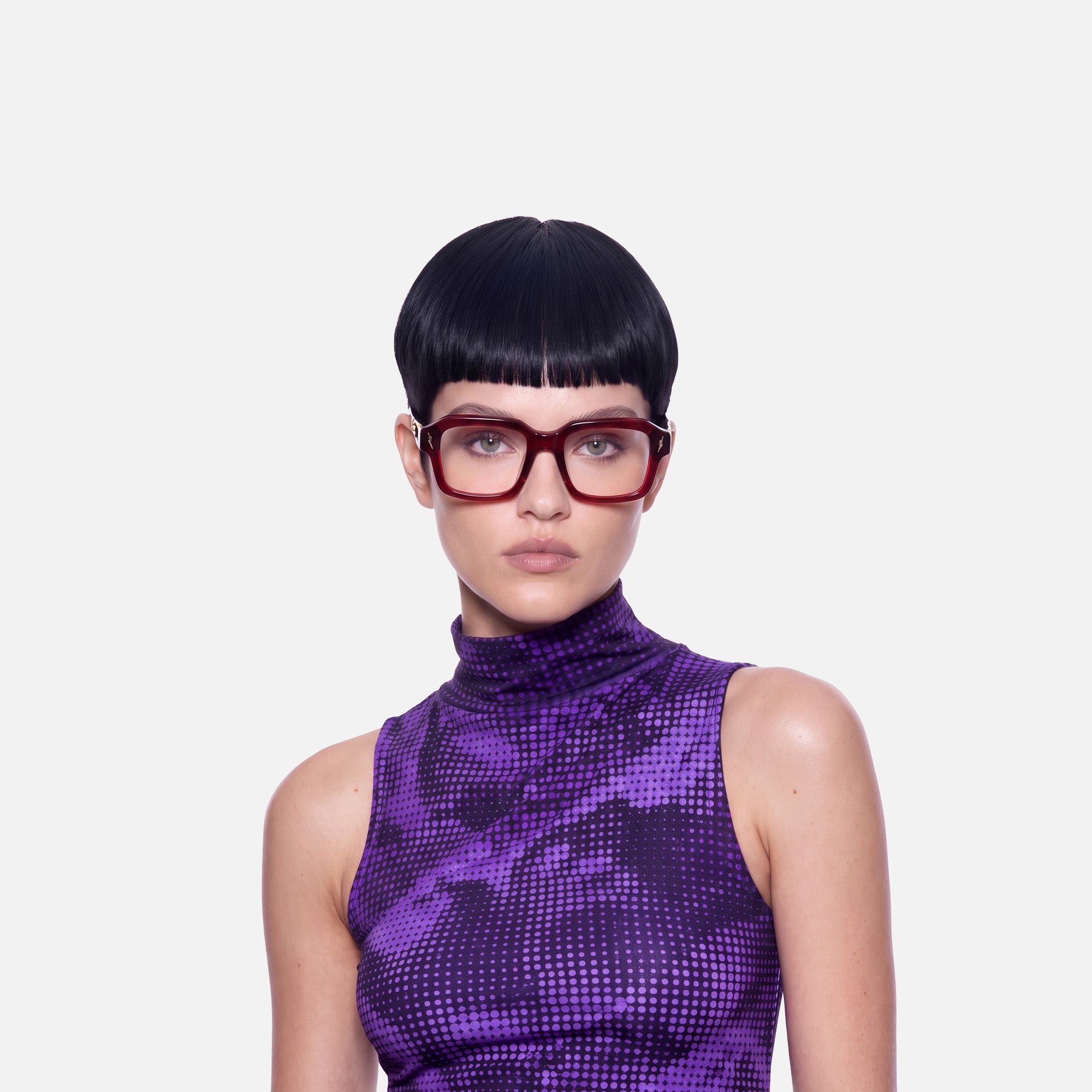 Blindspot - Transparent Red Safety Pin Glasses by Vooglam - On Model