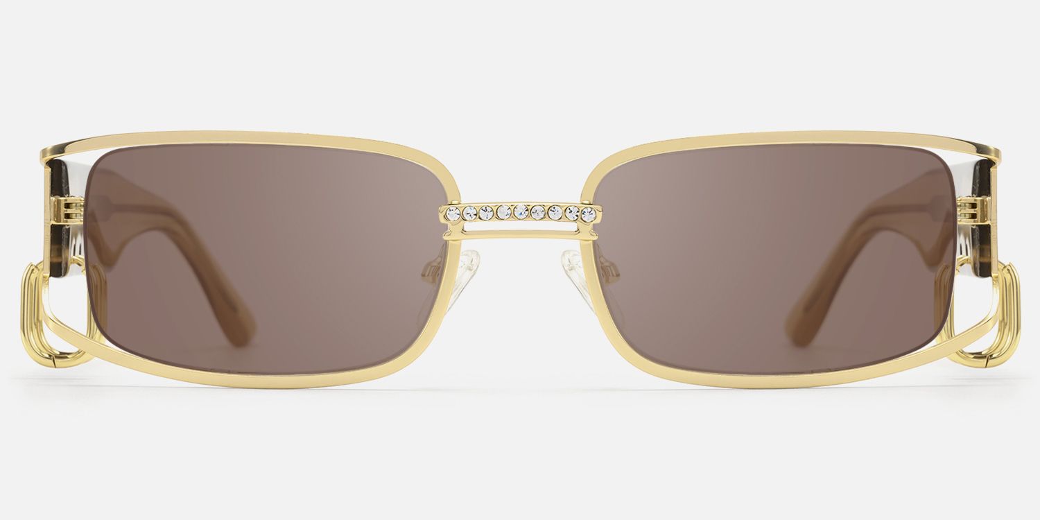 Riff - Rectangle Gold Sunglasses by Vooglam - Angle View