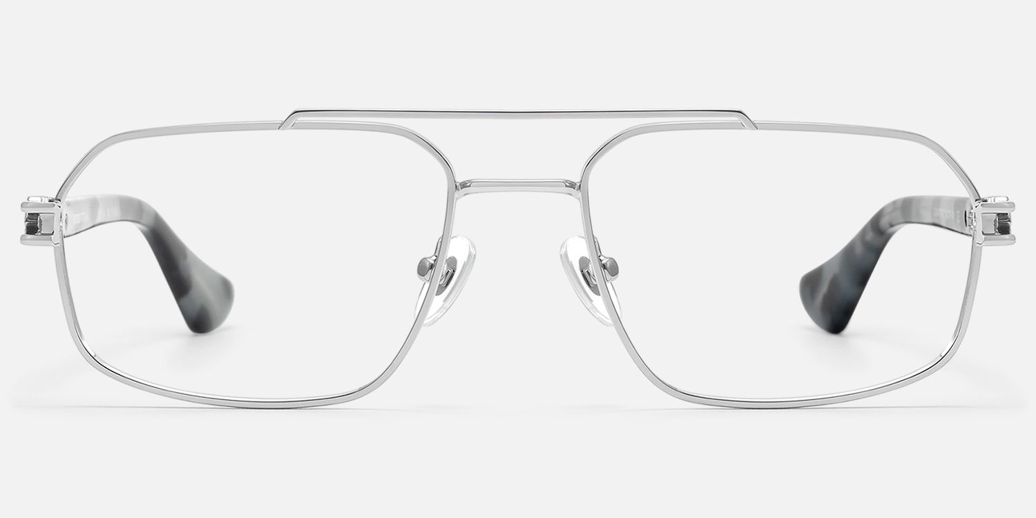 Lacey - Thin Metal Aviator Silver Glasses by Vooglam - Angle View