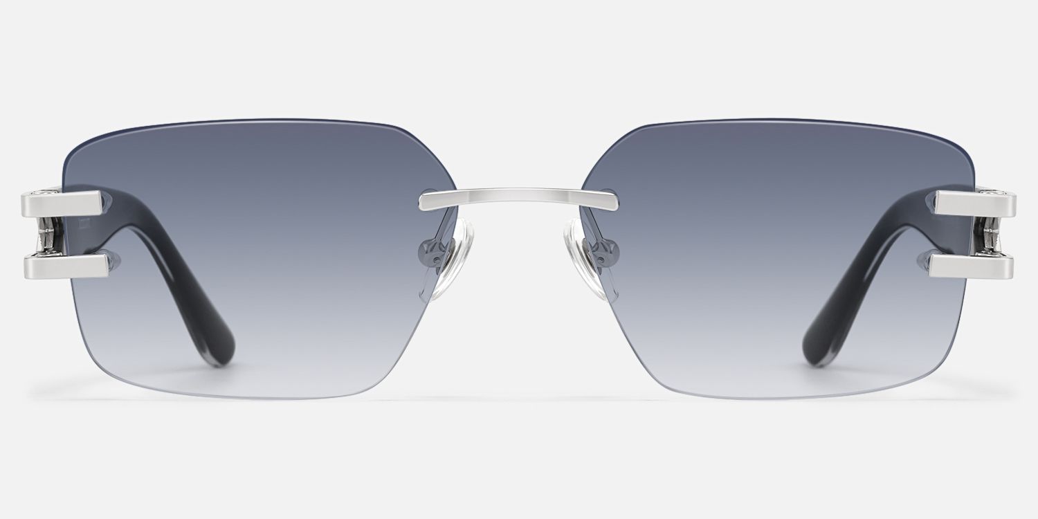 Aurum - Black Gradient Rimless Sunglasses by Vooglam - Angle View