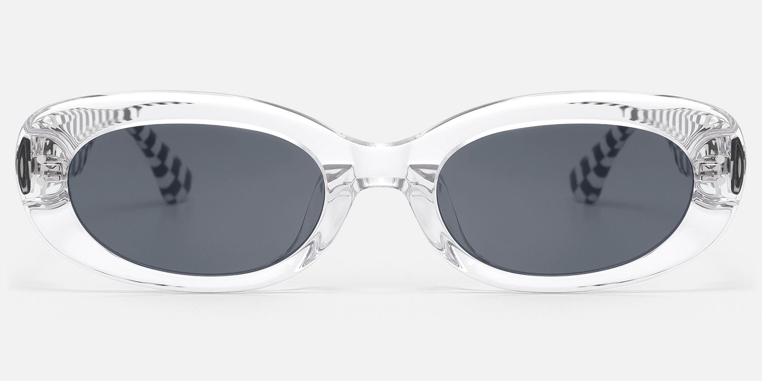 TADA - Checkered Clear Frame Oval Sunglasses by Vooglam - Angle View