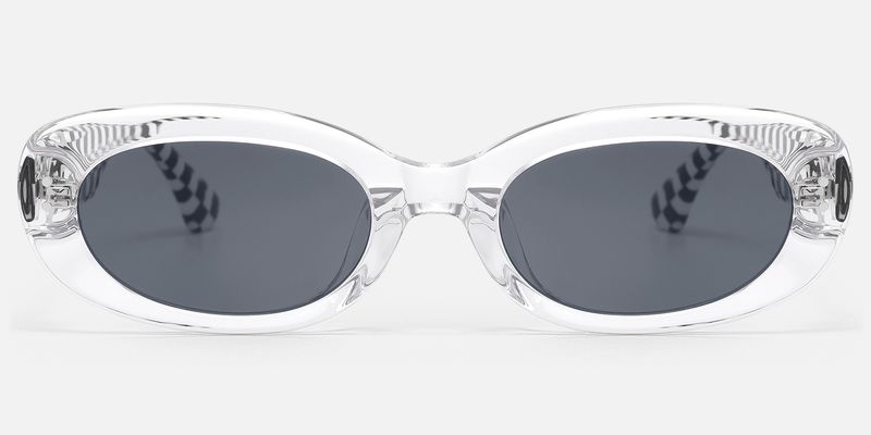 TADA - Checkered Clear Frame Oval Sunglasses by Vooglam