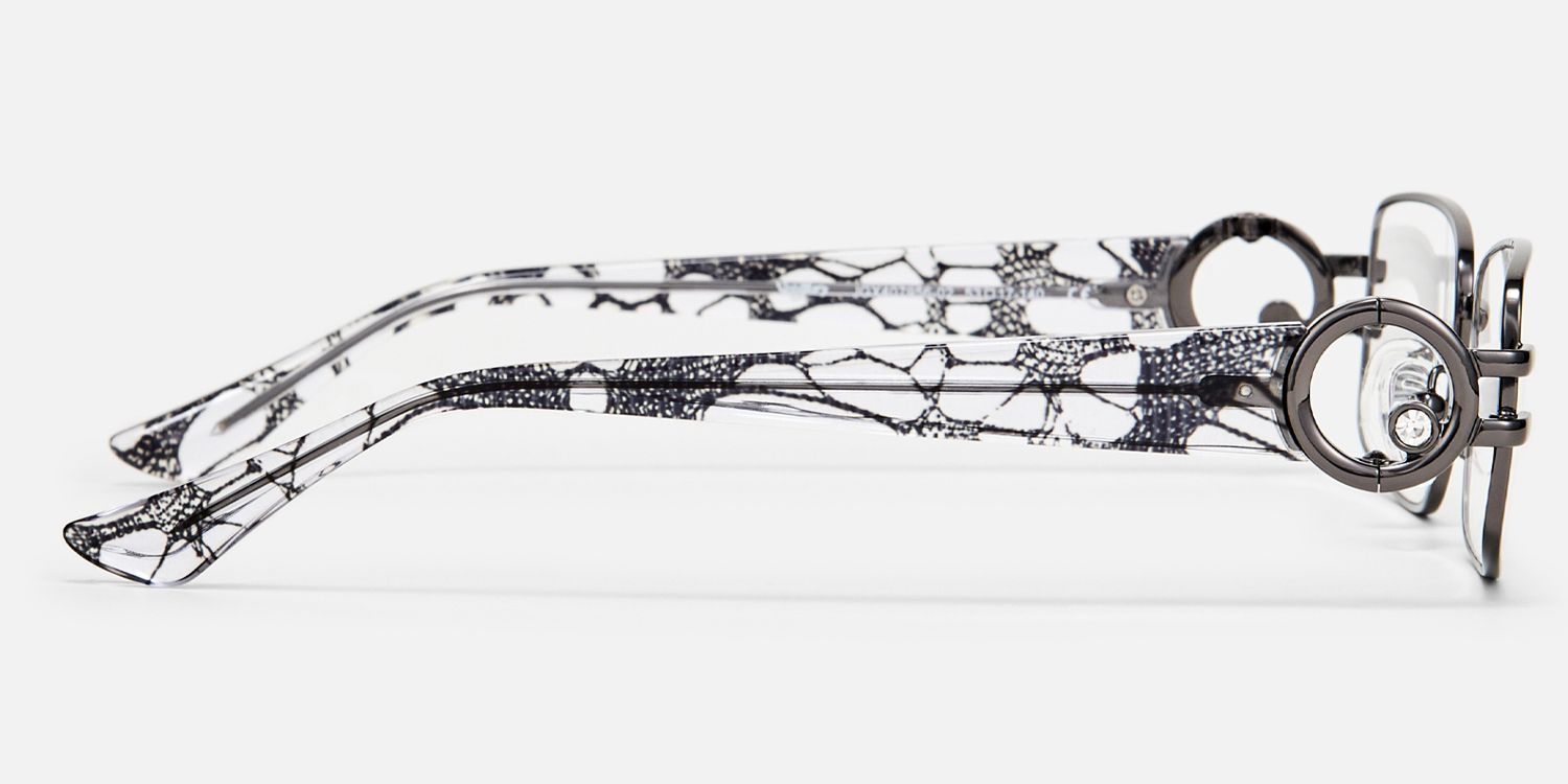Aurae - Narrow Rectangle Shiny Gunmetal Glasses by Vooglam - Side View