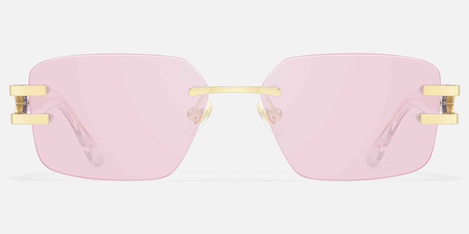 Aurum - Light Pink Rimless Sunglasses by Vooglam - Angle View