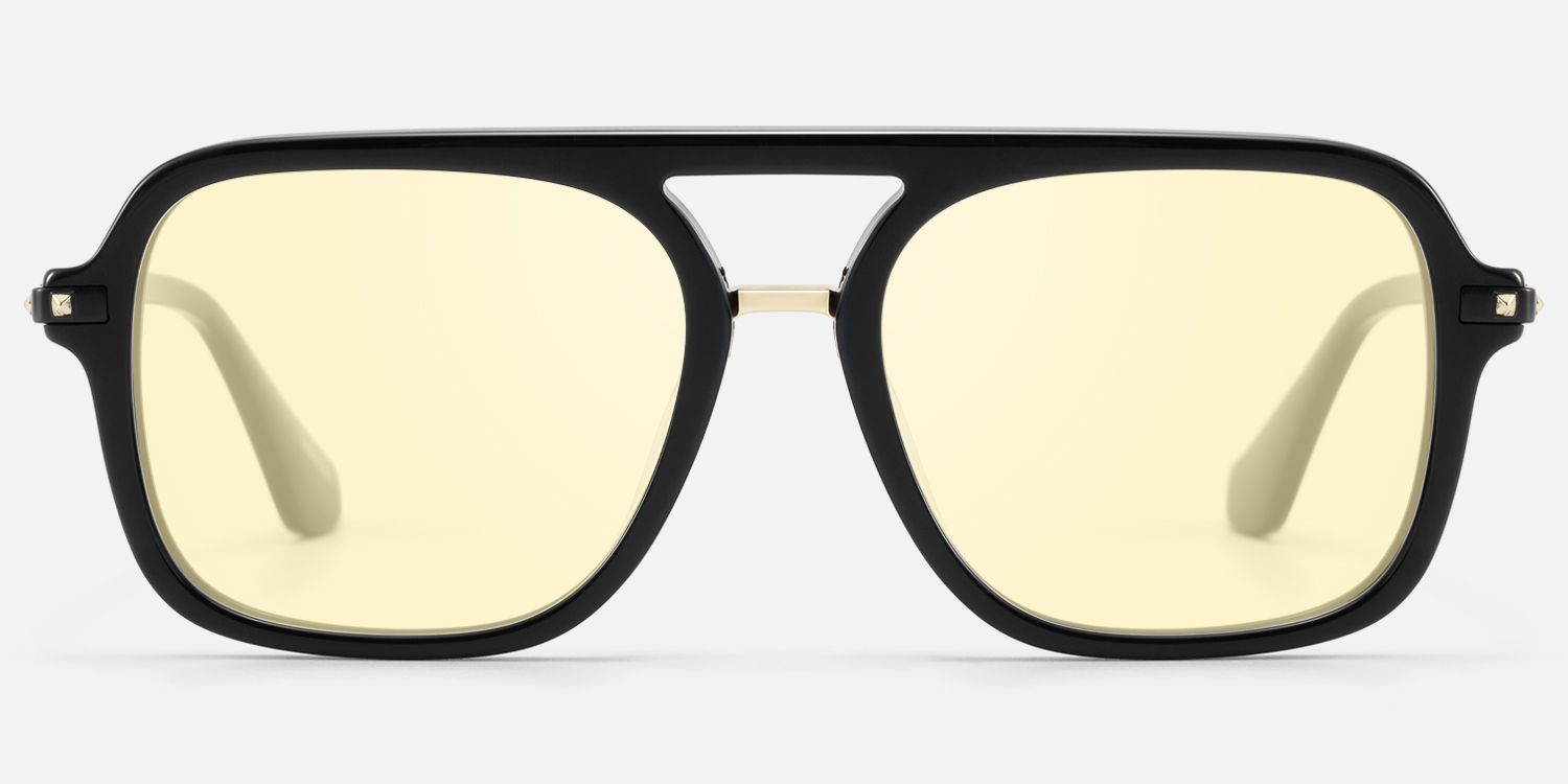 Marfa - Black Yellow Tint Double Bridge Aviator by Vooglam - Angle View