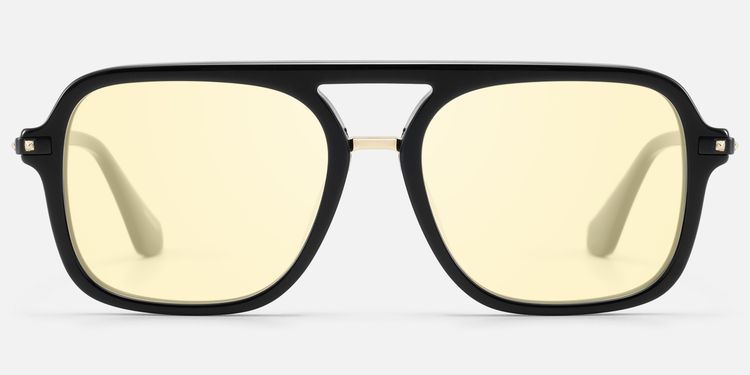 Marfa - Black Yellow Tint Double Bridge Aviator by Vooglam