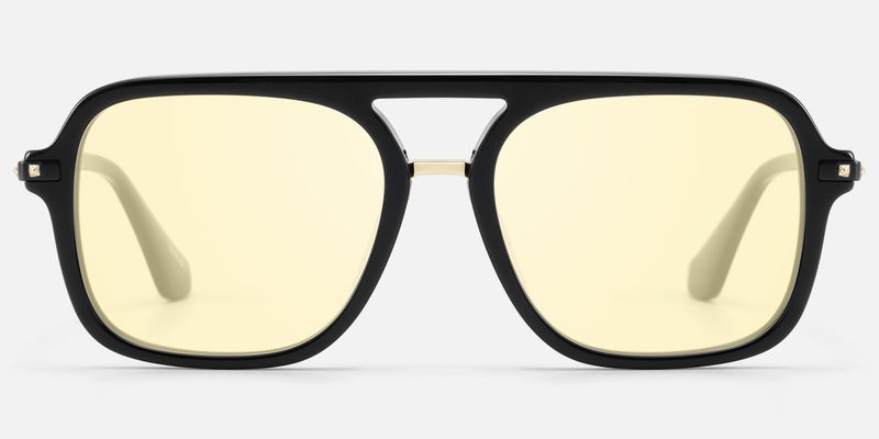 Marfa - Black Yellow Tint Double Bridge Aviator by Vooglam