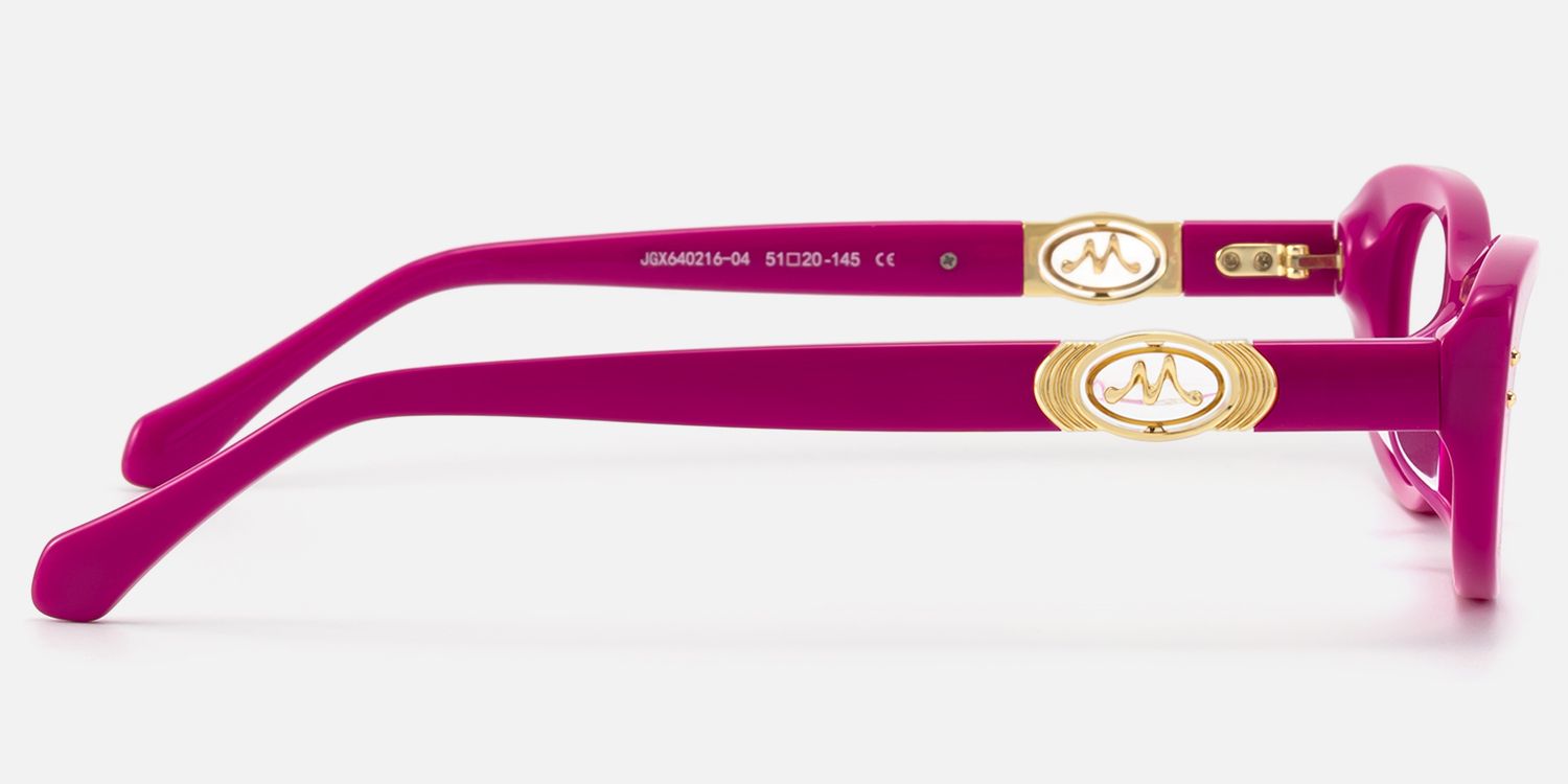 Ginza - Magenta Acetate Y2K Narrow Cat Eye Glasses by Vooglam - Side View