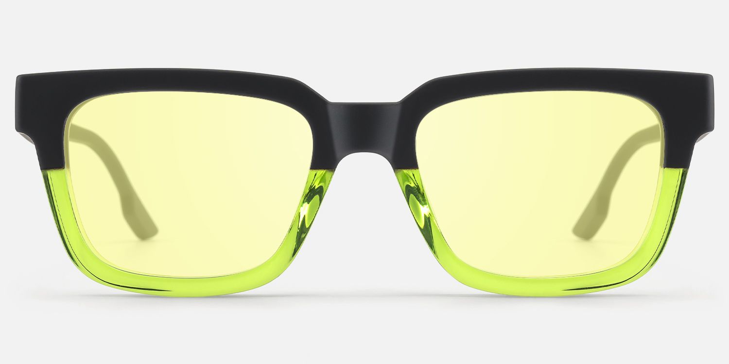 Strobe - Yellow Tint Lime Green Rave Sunglasses by Vooglam - Angle View