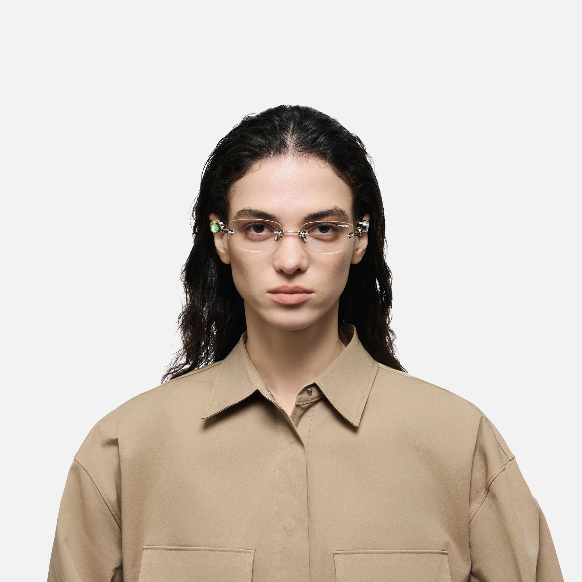 The Utilitarian - Silver Rimless Compass Glasses by Vooglam - On Model