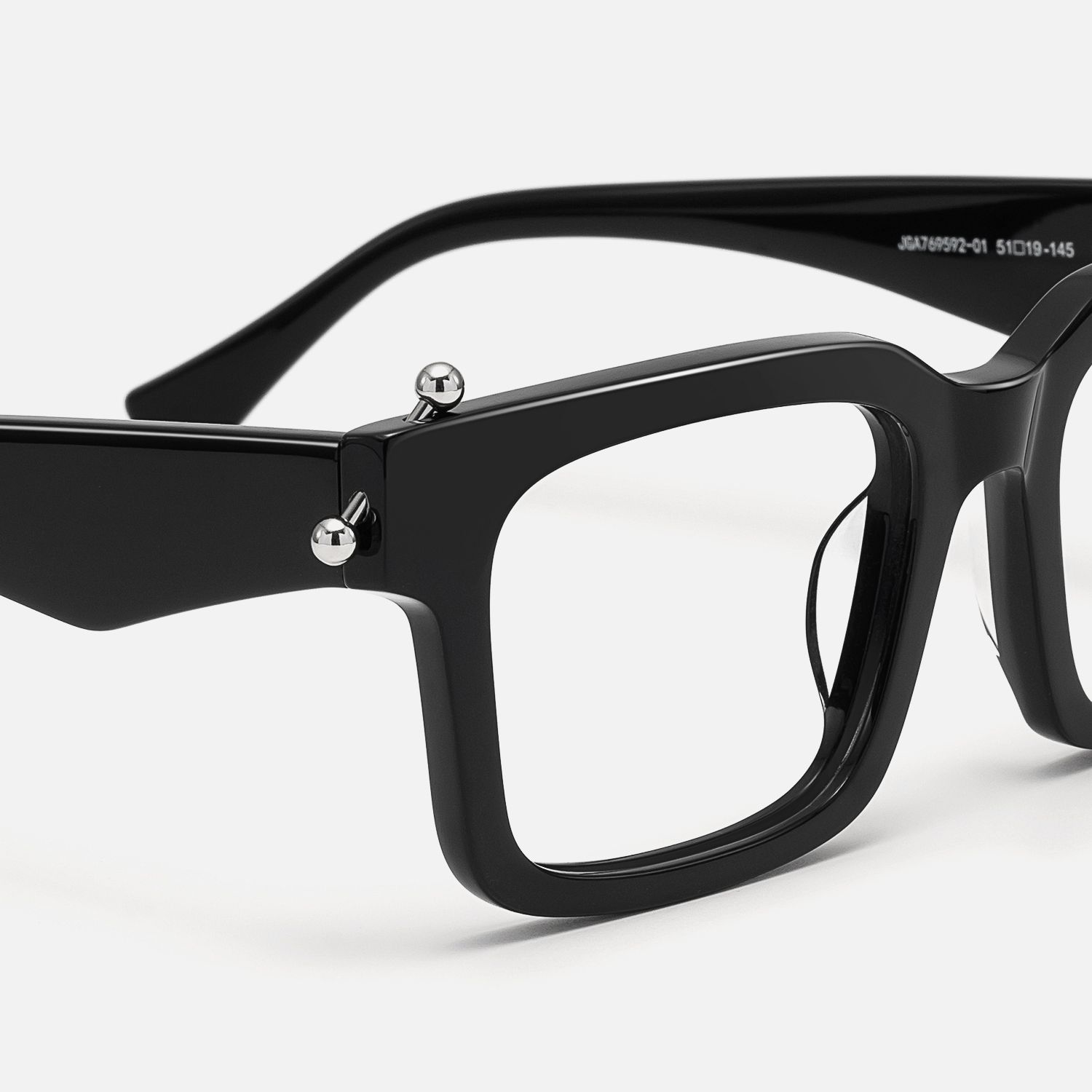 Spike - Pierced Thick Black Rectangle Glasses by Vooglam - Design Details