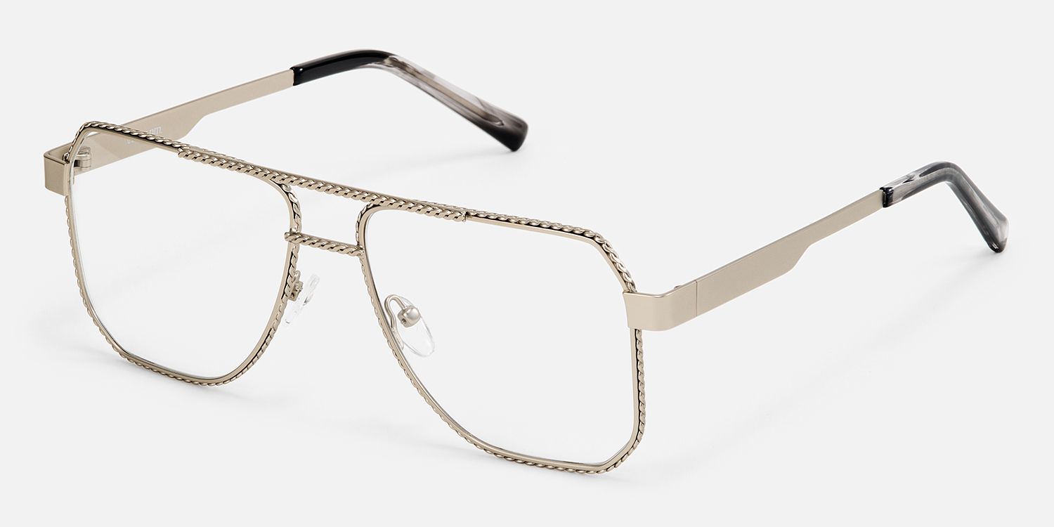 Fidelina - Aviator Silver Eyeglasses by Vooglam - Front View