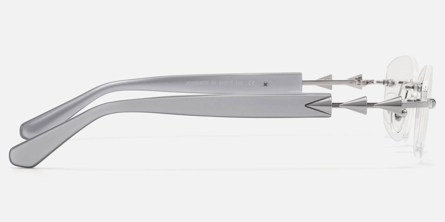 Fracture - Silver Grey Rimless Spike Glasses by Vooglam - Side View