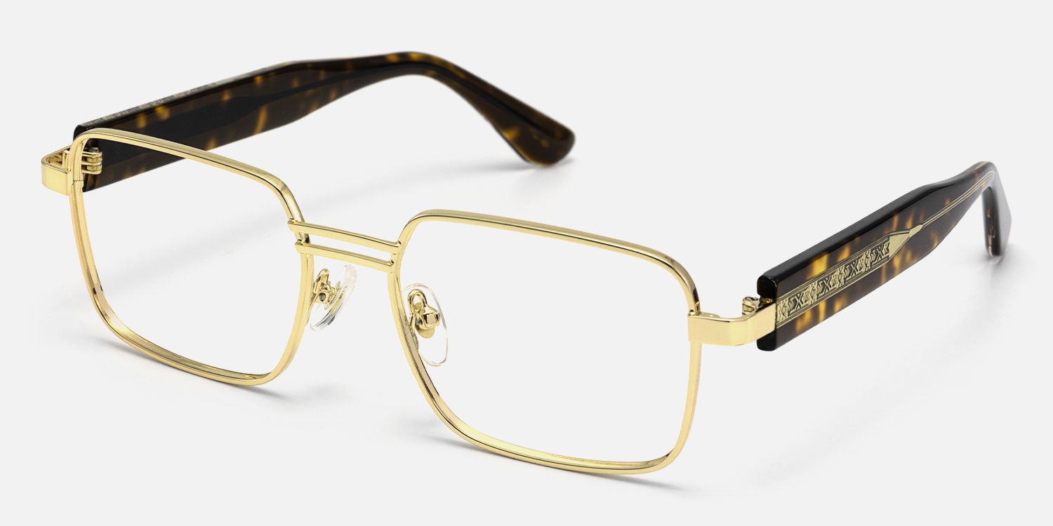 Ubuntu - Rectangle Gold Eyeglasses by Vooglam - Front View