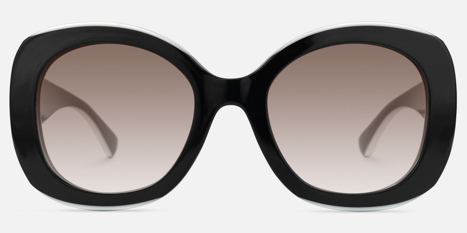 Athina - Large Black White Round Brown Lens Shades by Vooglam - Angle View