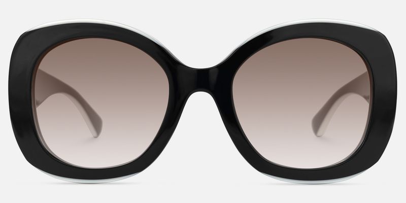 Athina - Large Black White Round Brown Lens Shades by Vooglam