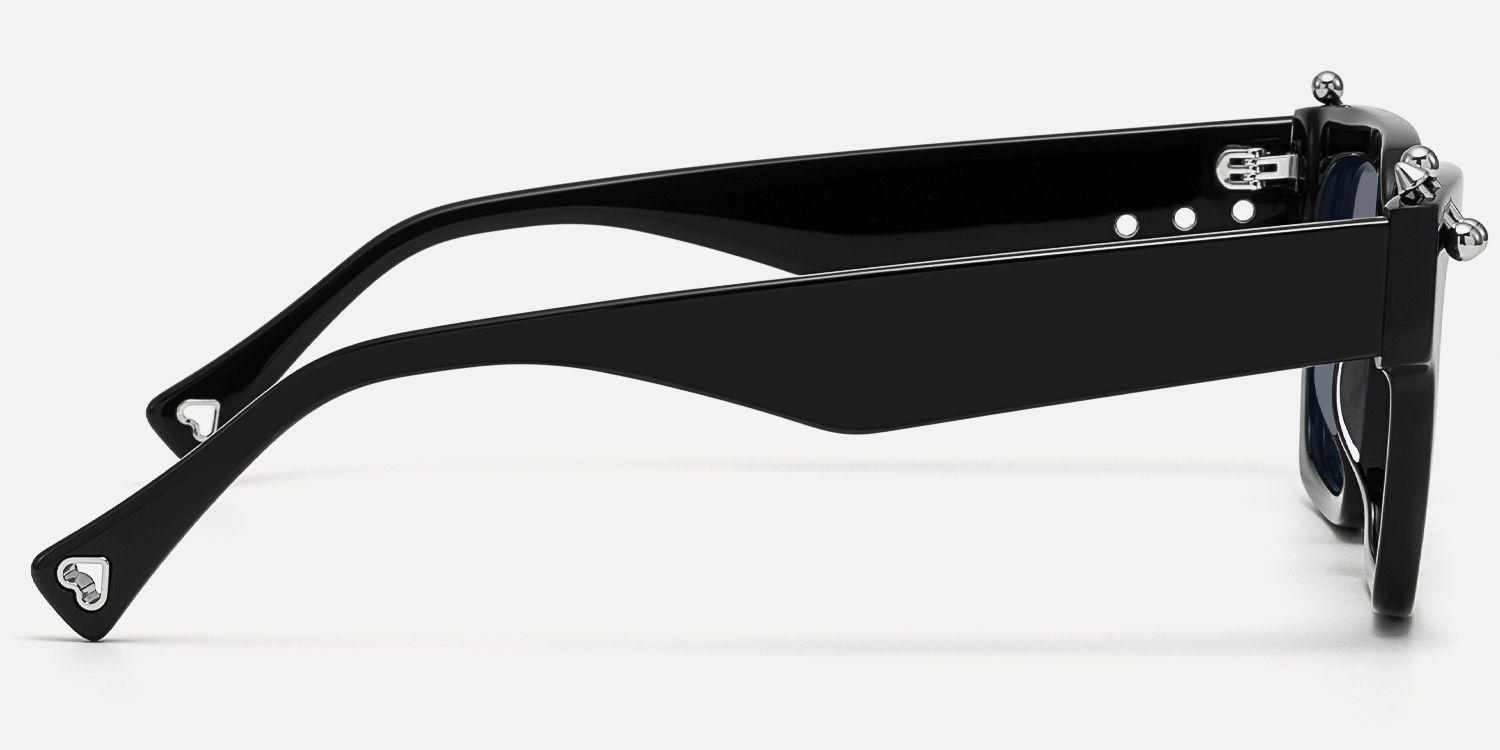 PIERCE - Sleek Square Black Sunglasses by Vooglam - Side View