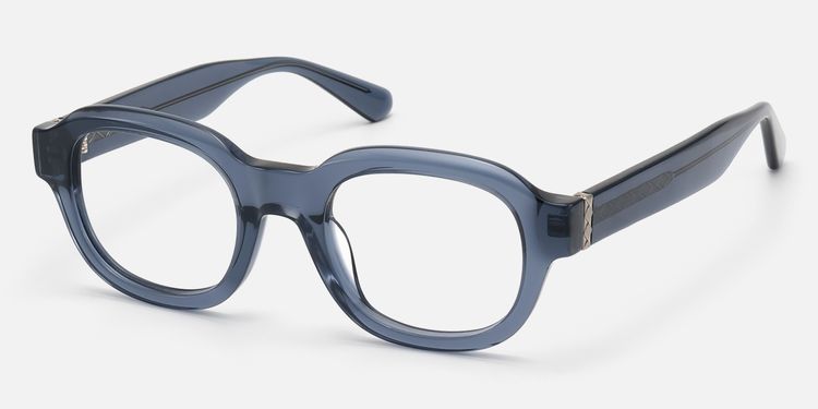 Eerie - Thick Clear Blue Acetate Round Glasses by Vooglam