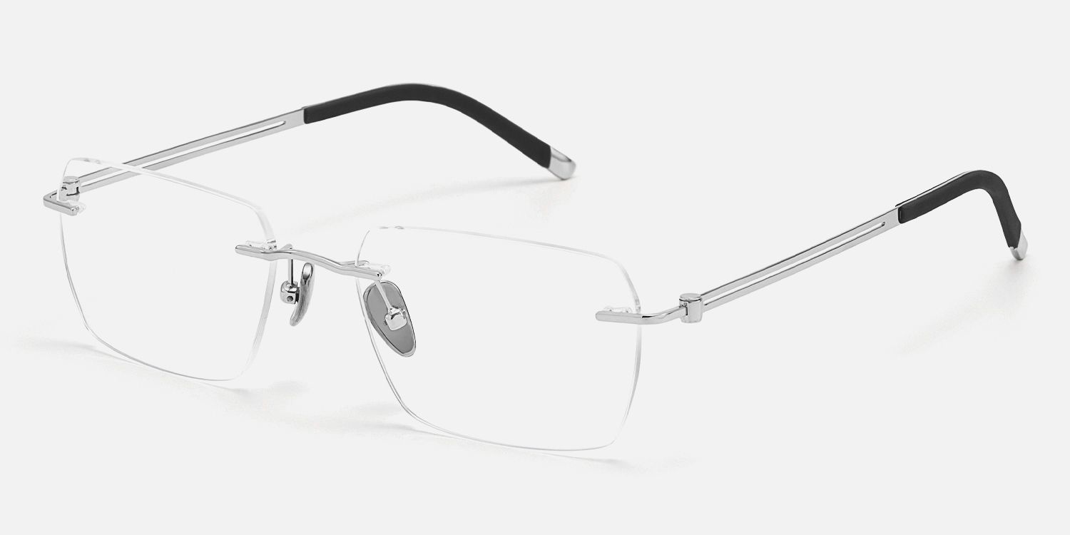 Glaze - Titanium Rectangle Rimless Glasses by Vooglam - Front View