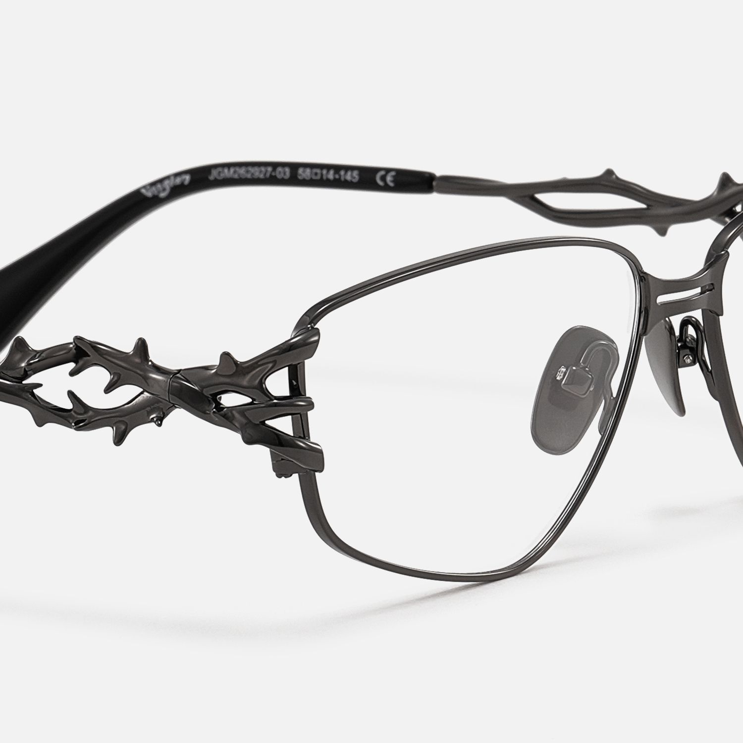 Spine - Geometric Metal Grey Eyeglasses by Vooglam - Design Details