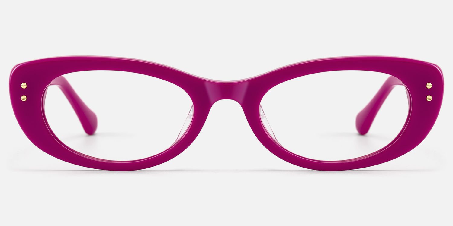 Ginza - Magenta Acetate Y2K Narrow Cat Eye Glasses by Vooglam - Angle View