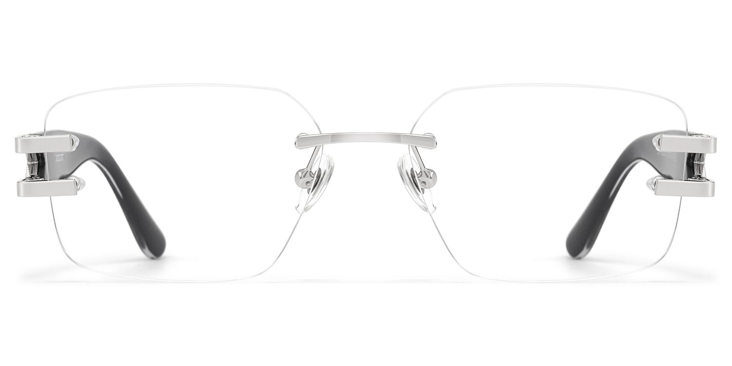 Aurum - Black Silver Rimless Rectangle Glasses by Vooglam Product Details 1