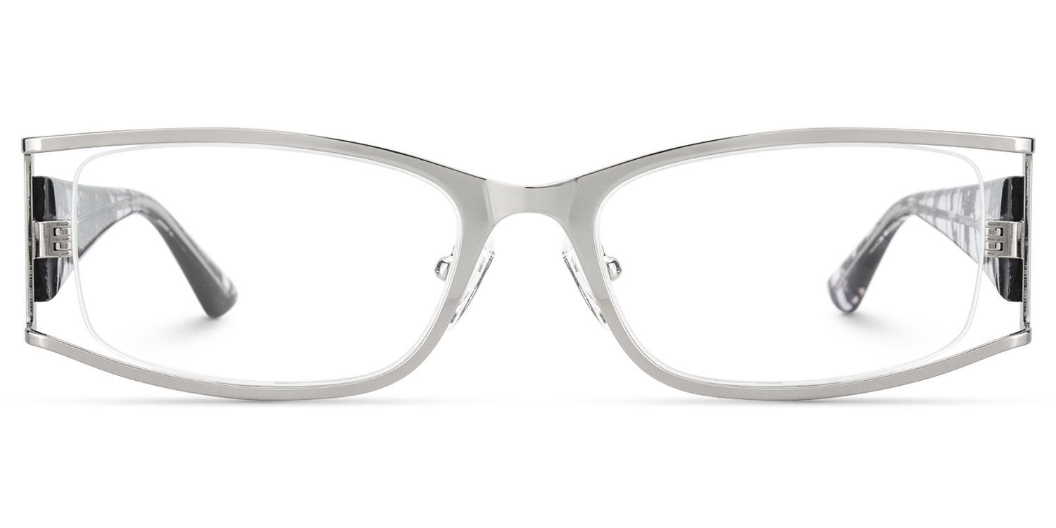 Elle - Silver Metal Narrow Rectangle Hollow Glasses by Vooglam Product Details 1