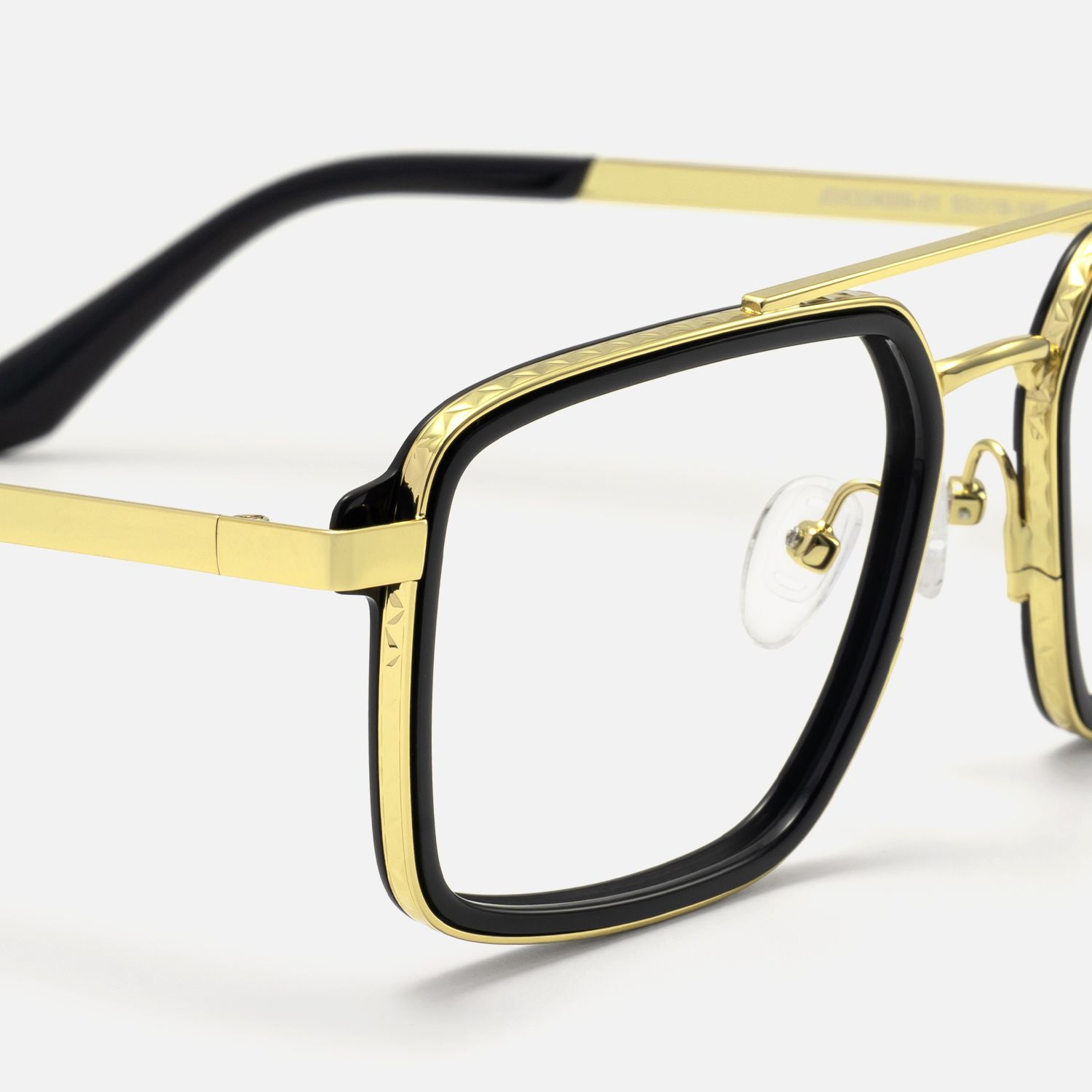 Navigator - Black & Gold Rectangle Aviator Glasses by Vooglam - Design Details