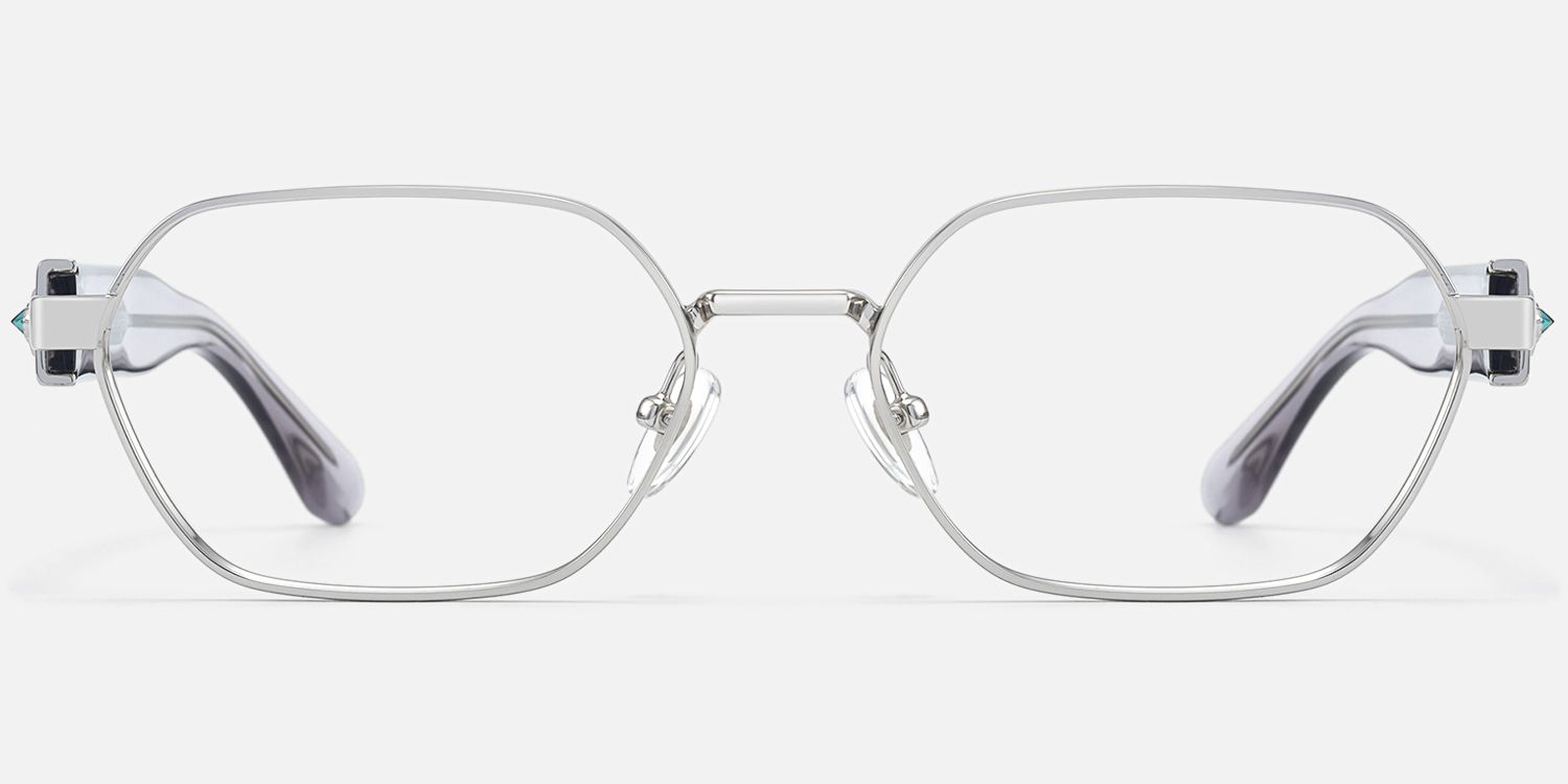 Orion - Silver & Clear Geometric Glasses by Vooglam - Angle View