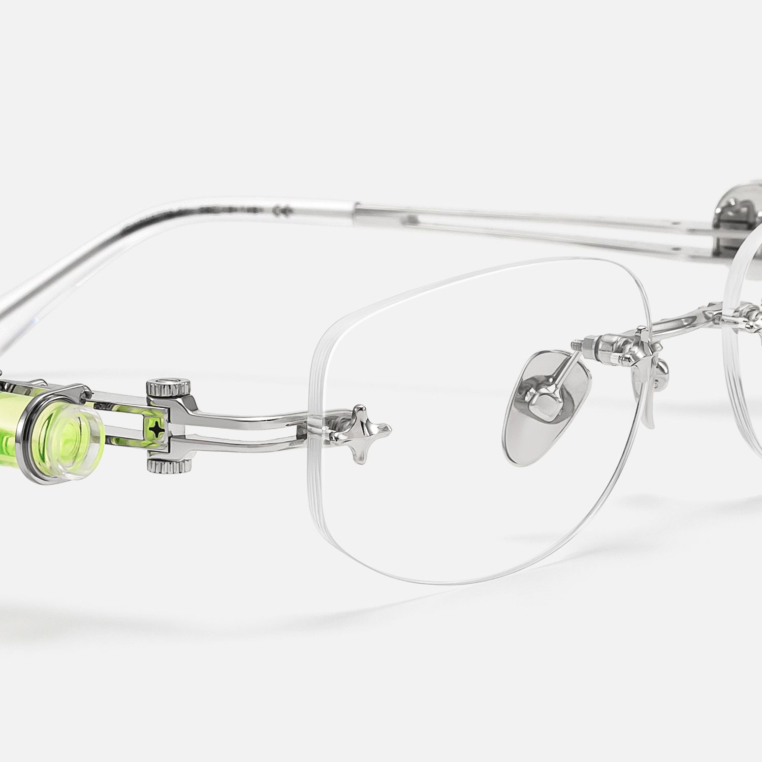 The Utilitarian - Silver Rimless Compass Glasses by Vooglam - Design Details