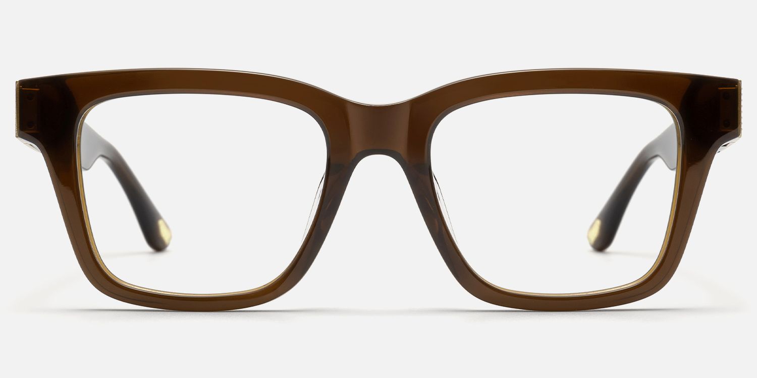 Legacy - Brown Gold Square Rectangle Eyeglasses by Vooglam - Angle View