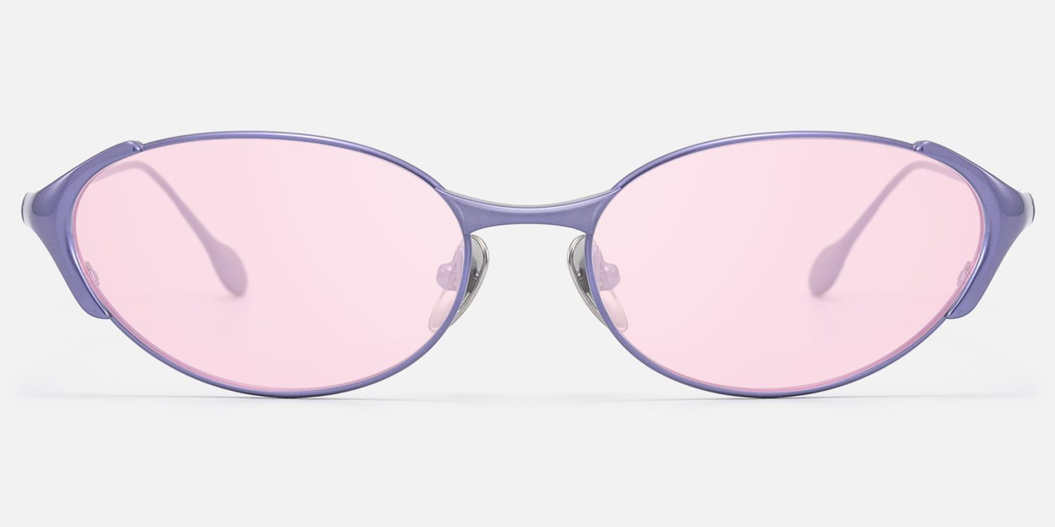Ebisu - Purple Oval Rave Sunglasses with Pink Lens by Vooglam - Angle View